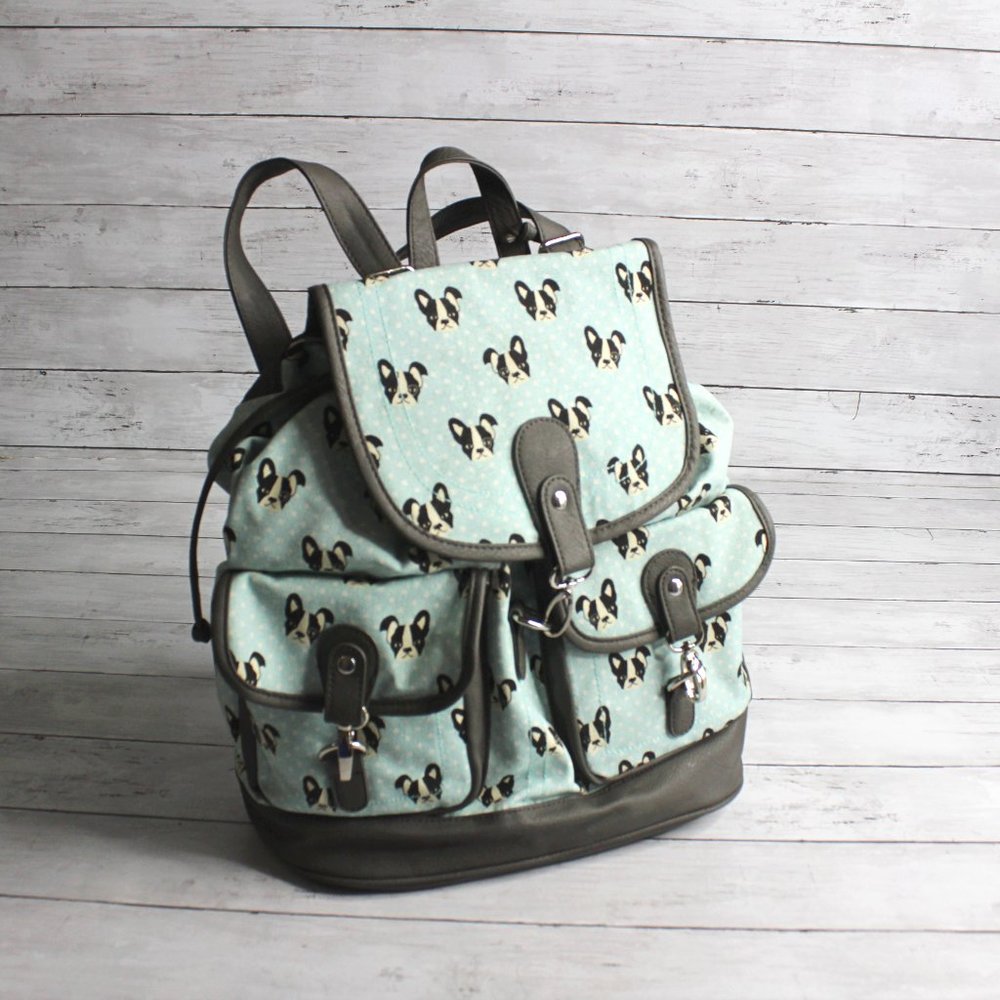 Candie's Women's Canvas Backpack Bucket Handbag Boston Terrier Dogs - Picture 3 of 7
